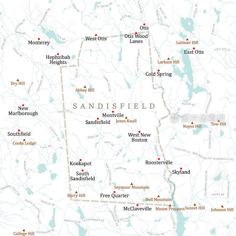 MA Berkshire Sandisfield矢量路线图